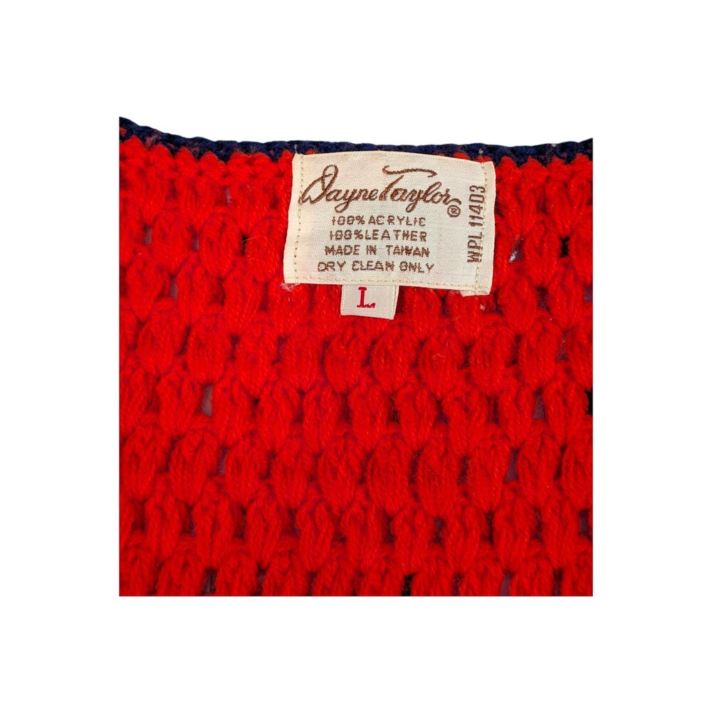 Vintage 70s Dayne Taylor Crochet Granny Square Tank Top Suede Patches Boho L - Picture 8 of 8